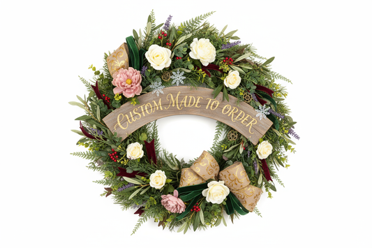 create a mock of a custom wreath with words custom made to order
